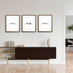 Live laugh love written saying wall art trio quote