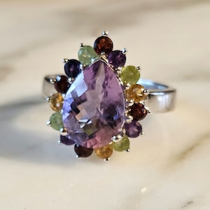 Multi-gemstone ring 925 size 10