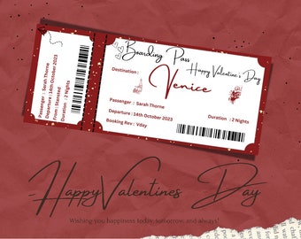 Valentine boarding pass, fake ticket , weekend away surprise trip, golden ticket, trip, voucher, Valentine's Day, boarding pass