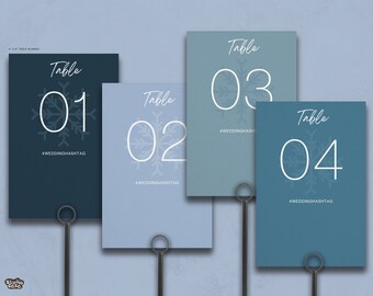 Número de mesa para boda de invierno / Plantilla de copo de nieve de Canva para boda / Número de mesa de boda personalizable en azul hielo
