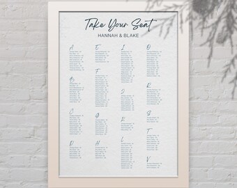 Plano de asientos para boda de invierno / Plantilla de Canva para boda con copos de nieve / Plano de asientos personalizable en azul hielo