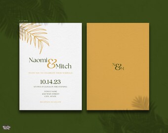 Invitación de boda con palmeras / Plantilla de invitación tropical de Canva / Invitación personalizable de destino