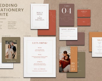 Invitación de boda orgánica / Plantilla minimalista de Canva / Invitación de boda personalizable en tonos tierra