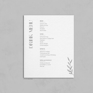 Minimal Wedding Drink Menu | Silver Canva Wedding Template | Modern Customizable Wedding Bar Menu