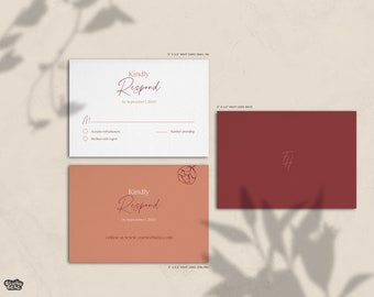 Tarjeta de confirmación de asistencia para boda de primavera / Plantilla floral de Canva para boda / Tarjeta de confirmación de asistencia para boda en azul y rubor personalizable