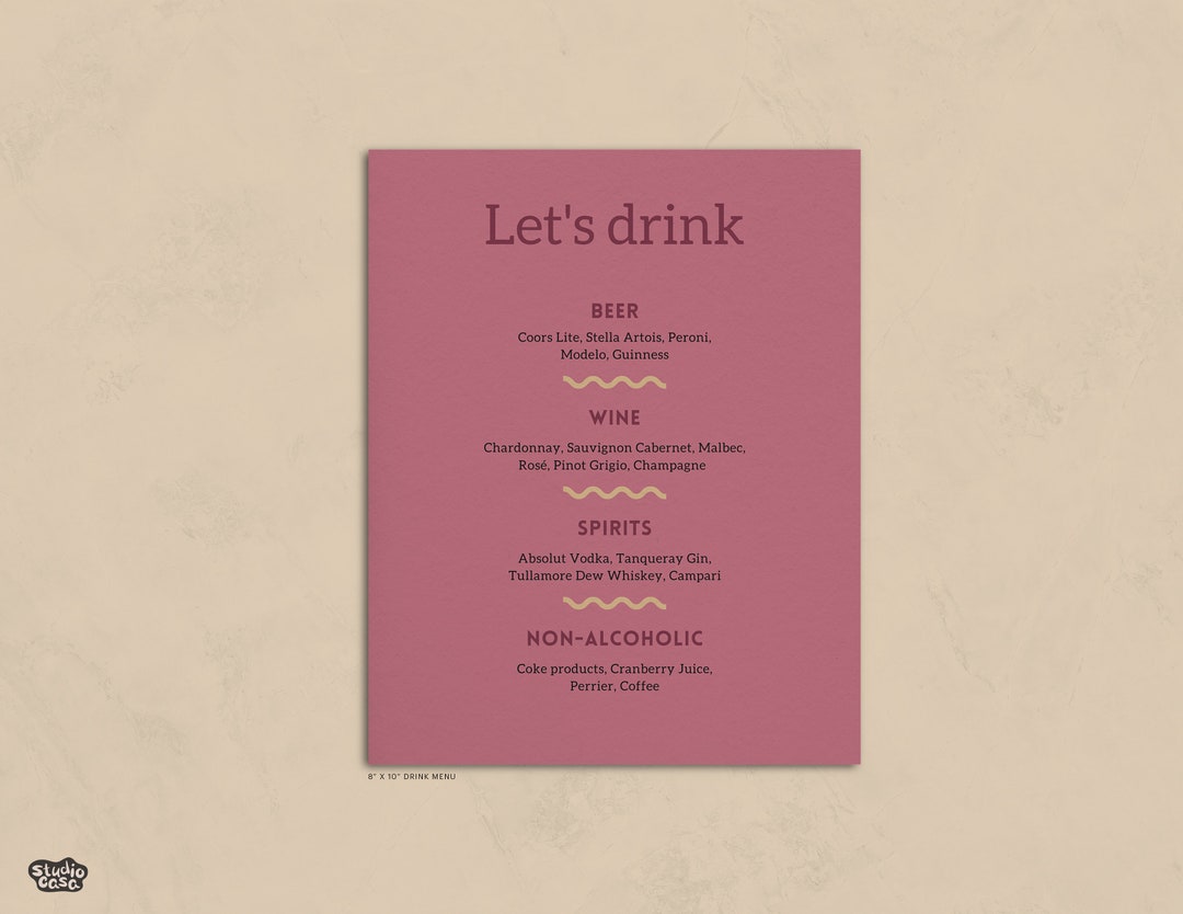 Bold Wedding Drink Menu Pink Canva Drink Menu Template Funky