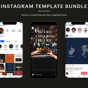 Modern Instagram Template Set | Cocktail Canva Instagram Template | Moody Customizable Instagram Posts