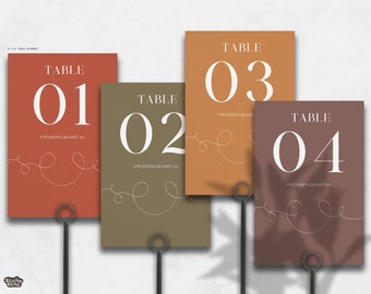 Número de mesa de boda orgánico / Plantilla minimalista de Canva para bodas / Número de mesa de boda personalizable en tonos tierra