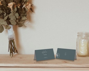 Tarjetas de lugar para bodas de primavera / Plantilla floral de Canva para bodas / Tarjetas de lugar para bodas personalizables en azul y rubor