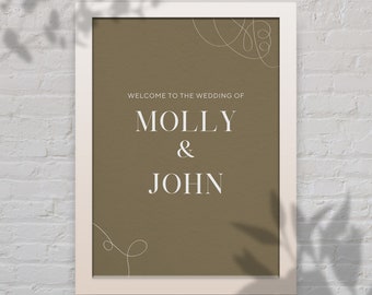 Letrero de bienvenida orgánico para boda / Plantilla minimalista de Canva para boda / Letrero de bienvenida personalizable en tonos tierra