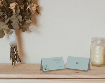 Tarjetas de lugar para bodas con palmeras / Plantilla de boda en lienzo verde tropical / Tarjetas de lugar para bodas personalizables de destino