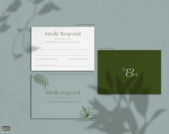 Tarjeta RSVP de boda con palmeras / Plantilla de boda tropical de Canva / Tarjeta RSVP de boda personalizable de destino