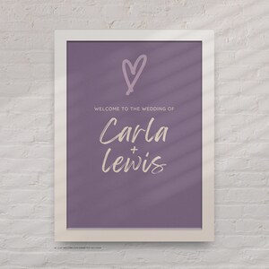 Cute Wedding Welcome Sign | Purple Canva Wedding Template | Sweet Customizable Wedding Welcome Sign