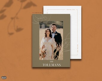 Tarjeta de agradecimiento de boda orgánica / Plantilla minimalista de Canva para boda / Tarjeta de agradecimiento de boda personalizable en tonos tierra