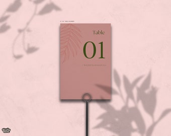 Número de mesa de boda de palmera / Plantilla de boda tropical de Canva / Número de mesa de boda personalizable de destino
