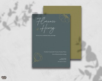 Invitación de boda de primavera / Plantilla de invitación floral de Canva / Invitación personalizable en azul y rubor