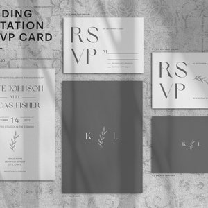 Minimal Wedding Invitation + RSVP Set | Silver Canva Wedding Template | Modern Customizable Wedding Invite