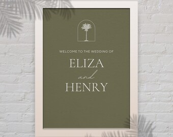 Palm Tree Wedding Welcome Sign | Tropical Canva Wedding Template | Destination Customizable Wedding Welcome Sign