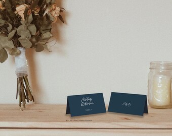 Tarjetas de lugar para bodas de invierno / Plantilla de boda de Canva con copos de nieve / Tarjetas de lugar para bodas personalizables en azul hielo