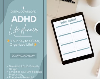 Planificador de vida para TDAH imprimible / Planificador digital para mentes neurodivergentes / Organizador adaptado para TDAH, agenda diaria, objetivos y autocuidado
