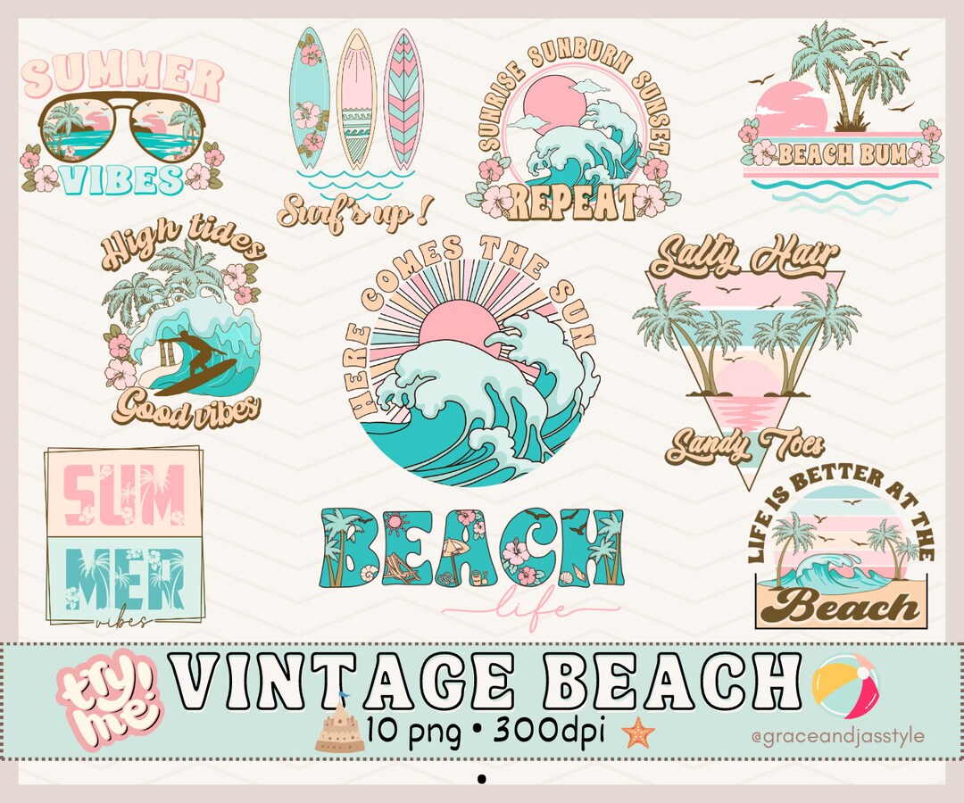 Retro Summer Bundle Png, Summer Vibes Svg, , Beach Svg, Png Designs ...