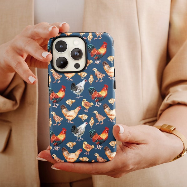 Chicken Tough Case for iphones, Cute Chicken Phone Case, Farmhouse Aesthetic Cover for Smartphones, Gift for Her, Gift for Farm Wife