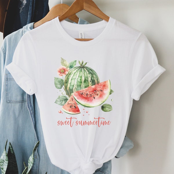 Watermelon Shirt for Women, Summer Tshirt, Cottagecore T-shirt, Sweet Summertime Tee, Fruit Shirt, Botanical Tee, Gift for Mom, Gift for Her