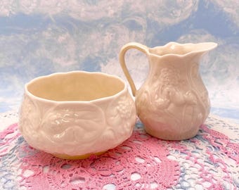 Beleek Ireland Water Lily Porcelain Sugar & Creamer Set Vintage
