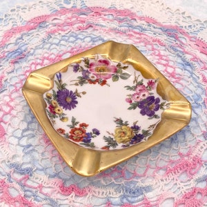 Josef W. Kuba Gold and Floral Vintage Ashtray Made in Bavaria Germany