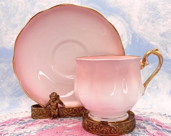 Royal Albert Bone China Rainbow Pink Teacup and Saucer Set Vintage