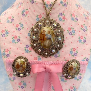 Victorian Revival Cameo Necklace and Earring Set Made in Germany