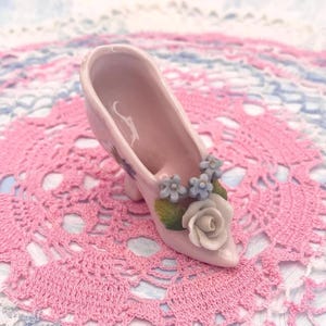 Miniature Pink Floral German Porcelain Shoe Antique