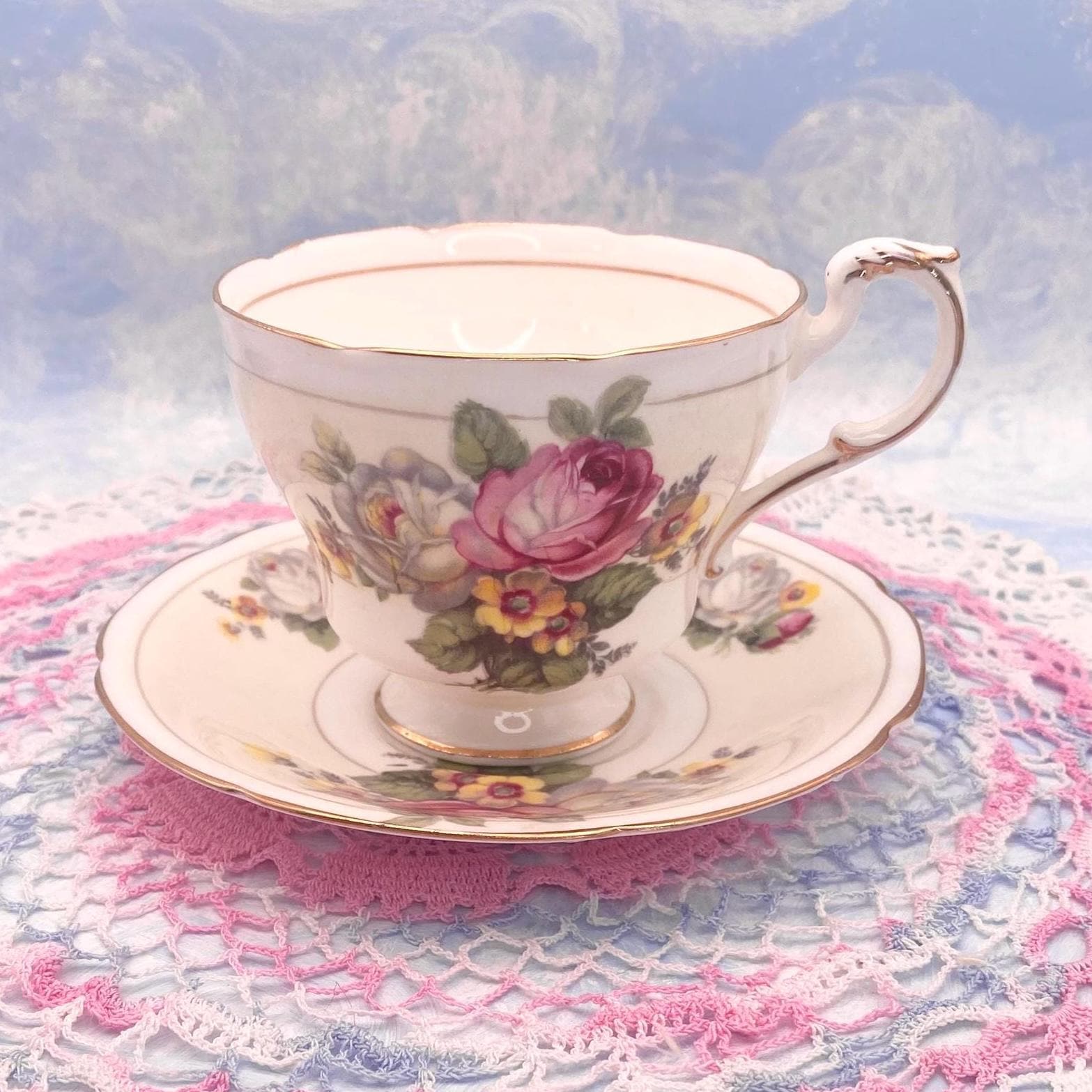 Paragon Double Warranted English Bone China Teacup & Saucer Set Pink Cabbage Rose