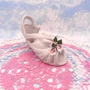 Ceramic Miniature Sandal With Lily Flowers Vintage