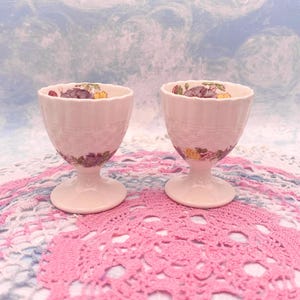 Spode England Basket Weave Floral Egg Cup Pair