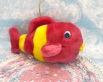 Vintage Pink and Yellow Fish Plush Toy