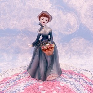 Norcrest Victorian Lady With Basket of Roses Figurine Vintage 1950s
