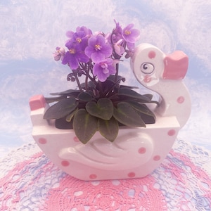 Silly Goose Pink Polka Dot Vintage Ceramic Planter