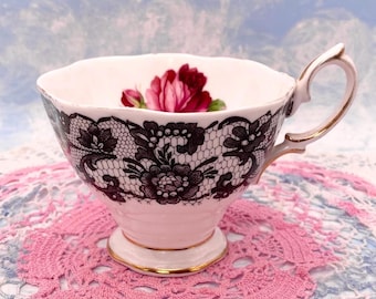 Royal Albert "Senorita" Bone China Teacup Black Lace Rose RARE