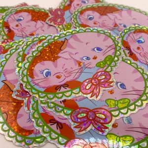 Pegatina troquelada con estampado de purpurina y gato de Angel & Devil Kitty del cielo enviado