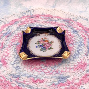 Cobalt Blue & Gold Porcelain Floral Limoges Ashtray