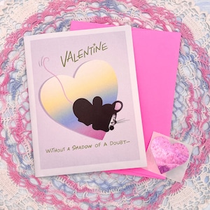 Tarjeta de San Valentín "La sombra de un ratón" enviada por el cielo con sobre y pegatina de corazón