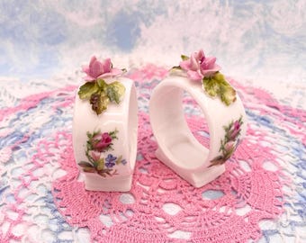 Lot De 3 Anneaux De Serviette Royal Albert Bone China - Motif Rose Mousse, Occasion