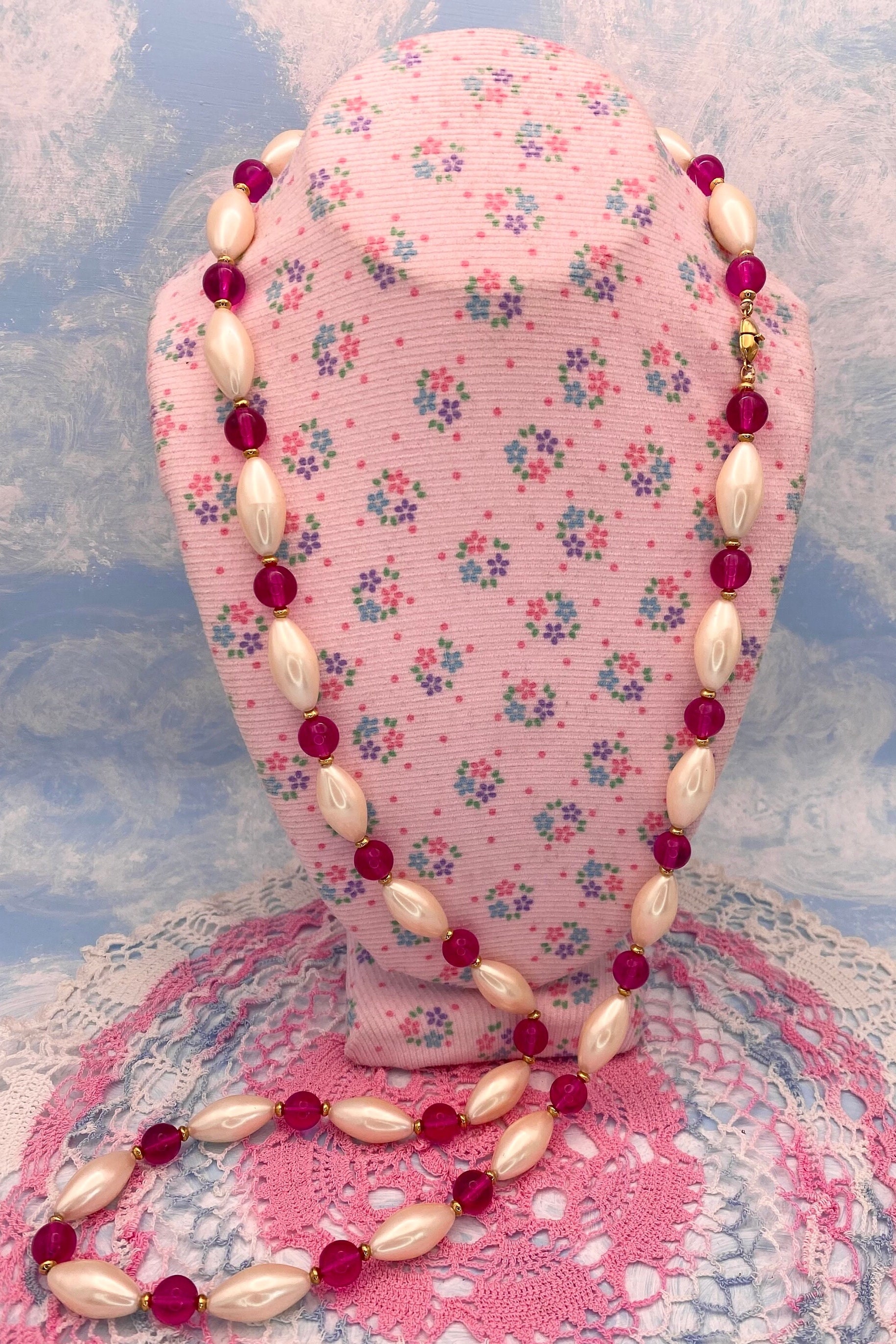 Monet Pink & Pearl Beaded Necklace With Gold-tone Clasp