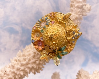 Kirk’s Folly "Summer Breeze Fairy Bonnet" Vintage Signed Enamel Brooch