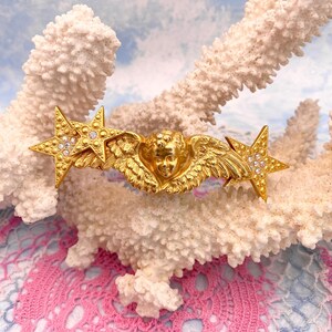 [Kirks Folly] Vintage Cherub Hair Barrette Vtg. Kirks Folly Cherub Angels Rhinestone Hair Barrette Clip  main image 3