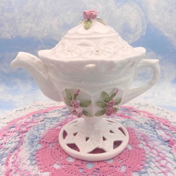 Pink Rose Garden Bone China Tea Pot Trinket Box - image 2