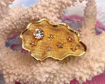 Constellation Brooch With Crystal Stars Golden Tone