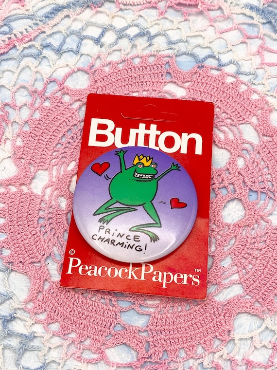 Frog Prince Charming Vintage Pinback Button By Peacock Papers