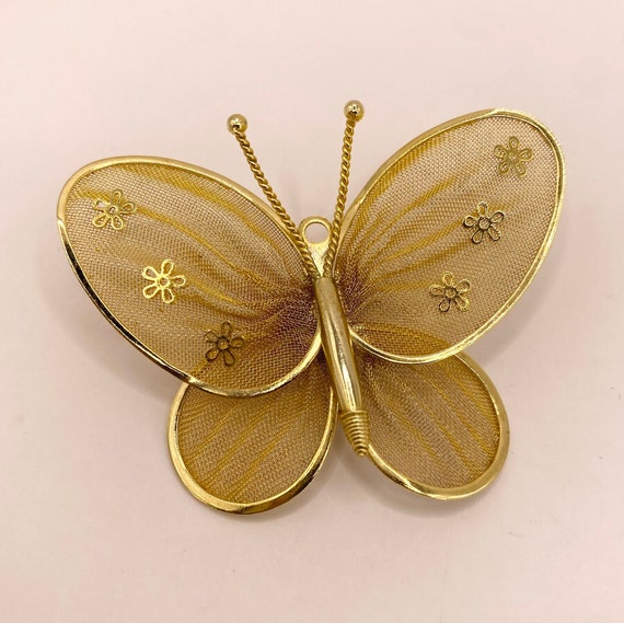 Broche Papillon Feuille Or émail Vintage - État Impeccable, Sans Marque